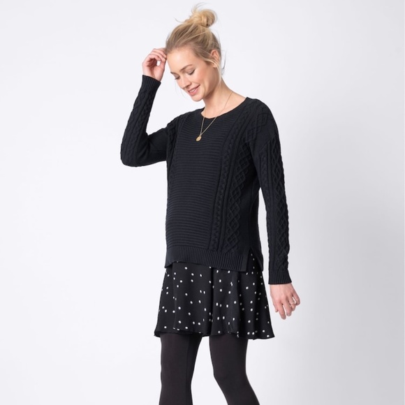 LUXE SERAPHINE Black Polka Dot Dress & Cable Knit Sweater Maternity/Nursing Set - Picture 1 of 7